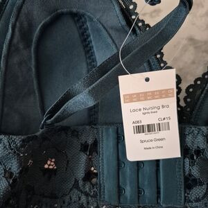 Momanda Lace Plunge Nursing Bralette Spruce Green 34C NWT